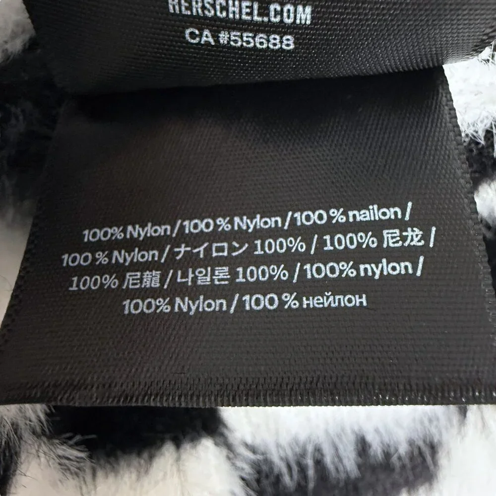 HERSCHEL Polson Faux Mohair Beanie Black White Hat Checkerboard Harlequin